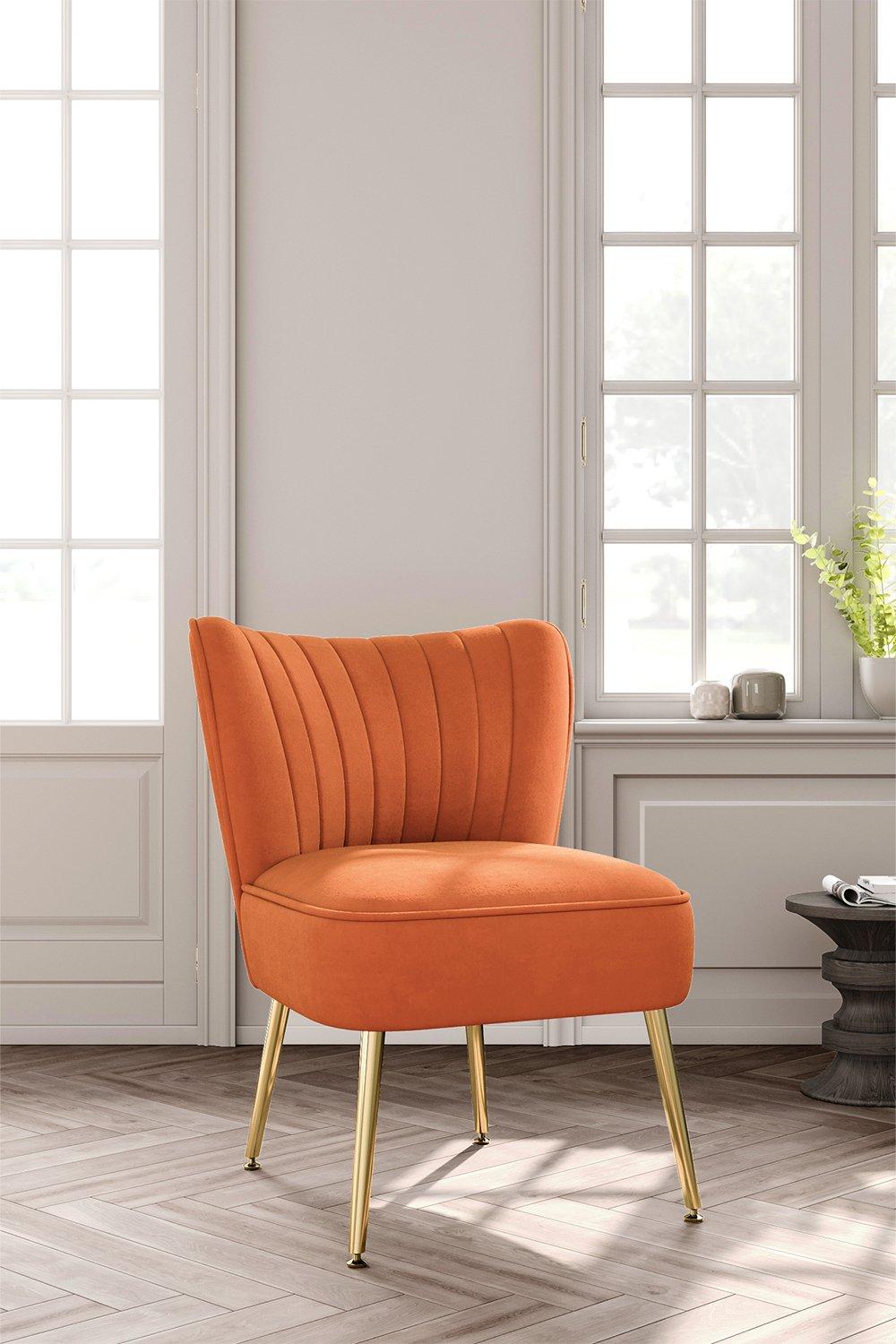 Sofas & Chairs | Orange Matte Velvet Wingback Accent Chair with Gold ...