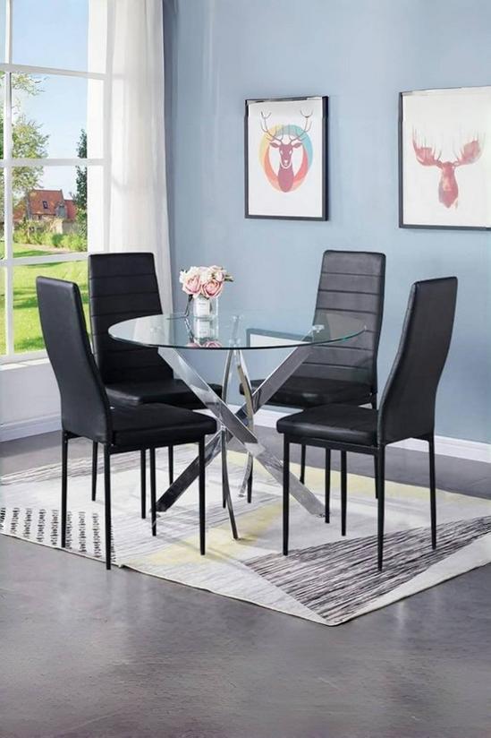 Living and Home 5-Piece Dining Table Set of Leather Upholstered Dining Chairs and Tempered Glass Table 1
