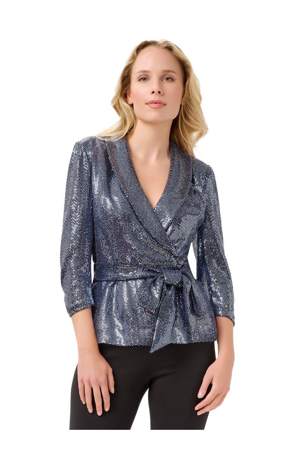 Tops Foil Jersey Wrap Jacket Adrianna Papell