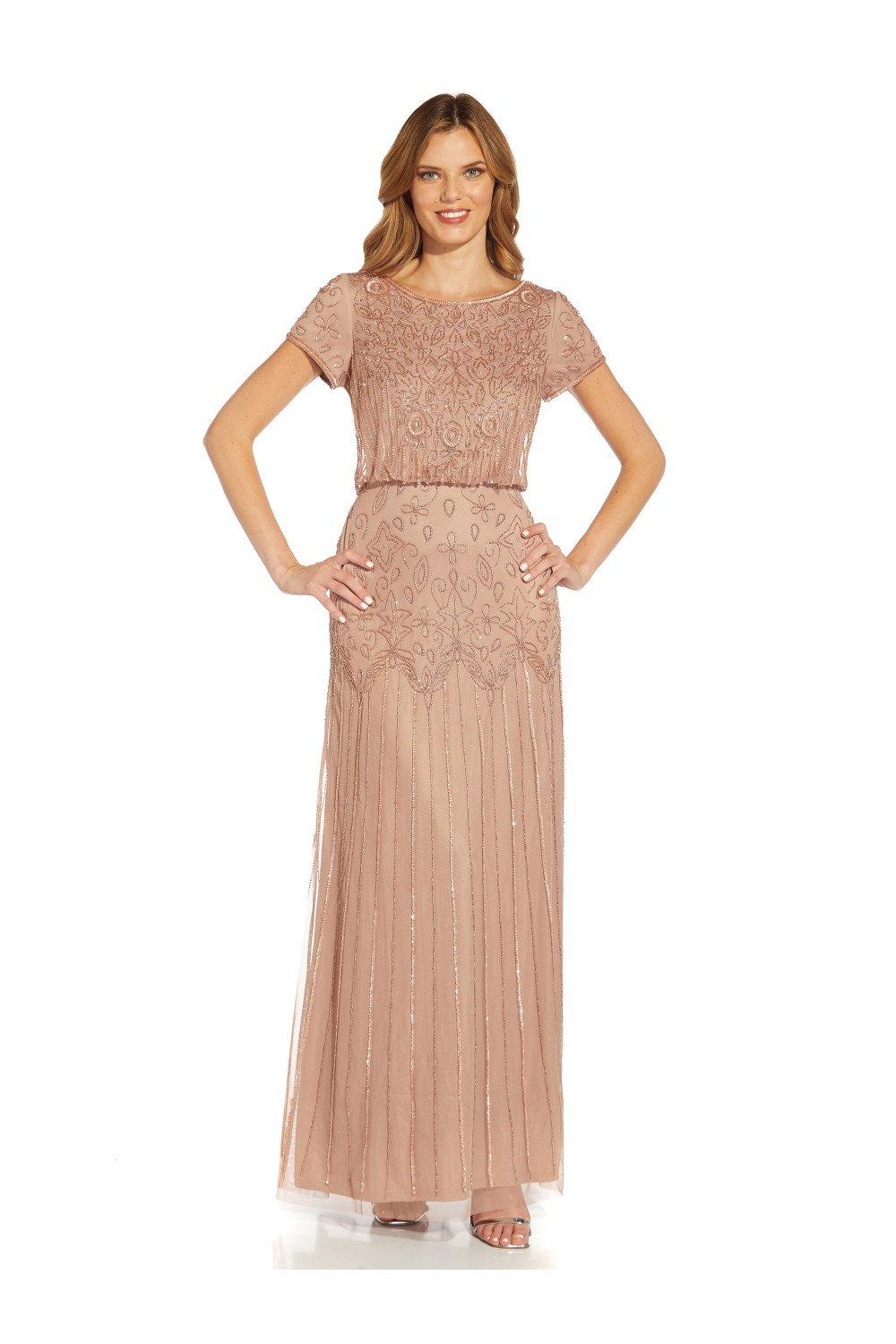 Dresses Short Sleeve Beaded Gown Adrianna Papell