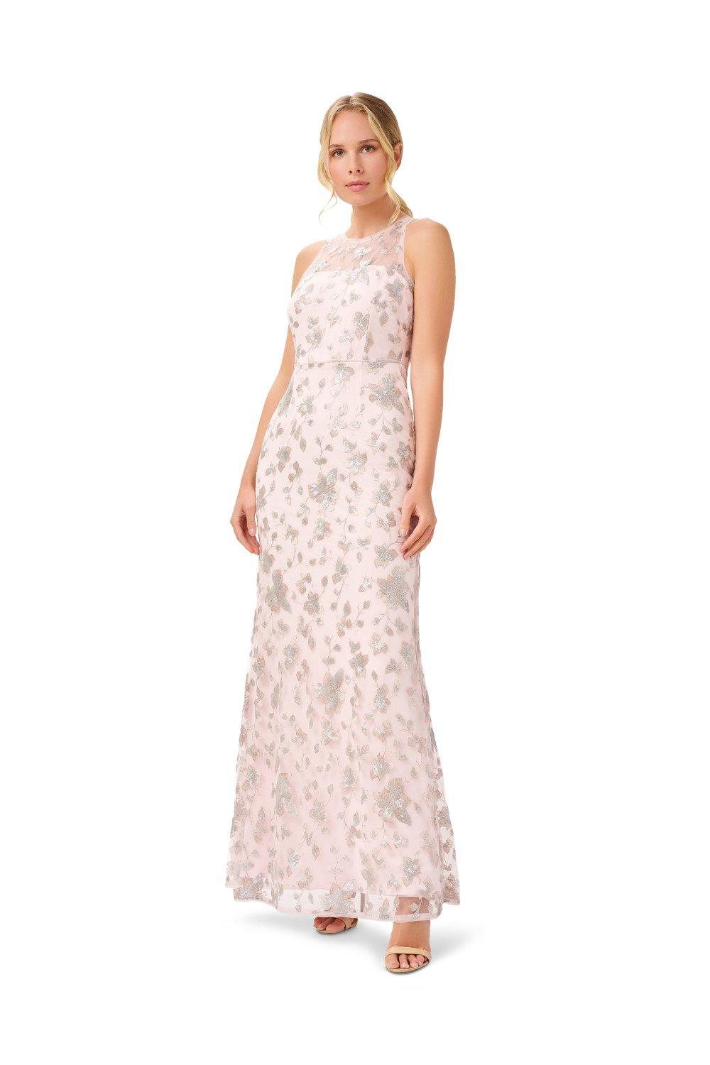 Dresses Floral Sequin Halter Gown Adrianna Papell