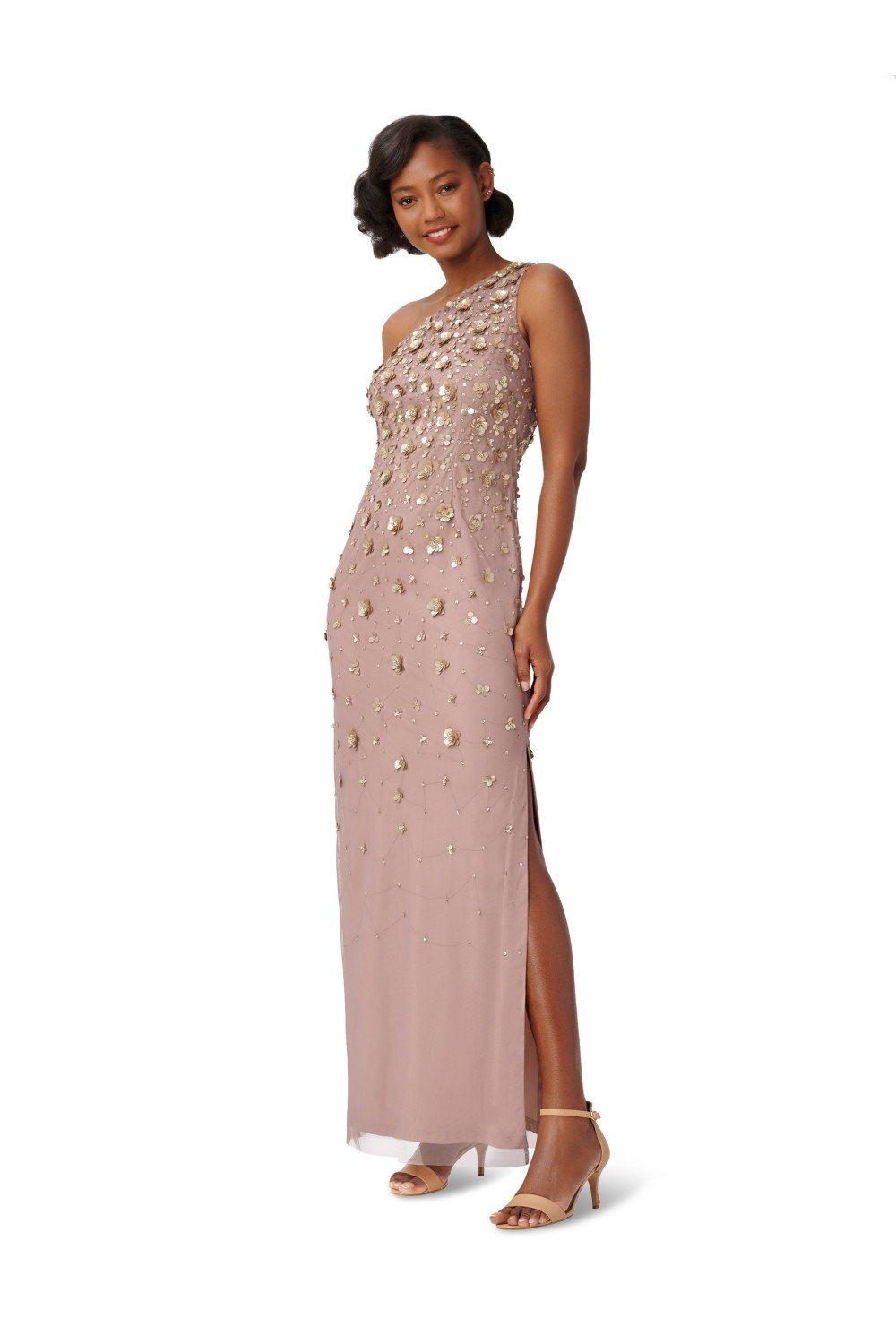 Dresses One Shoulder Beaded Gown Adrianna Papell