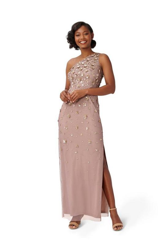One Shoulder Beaded Gown In Nude