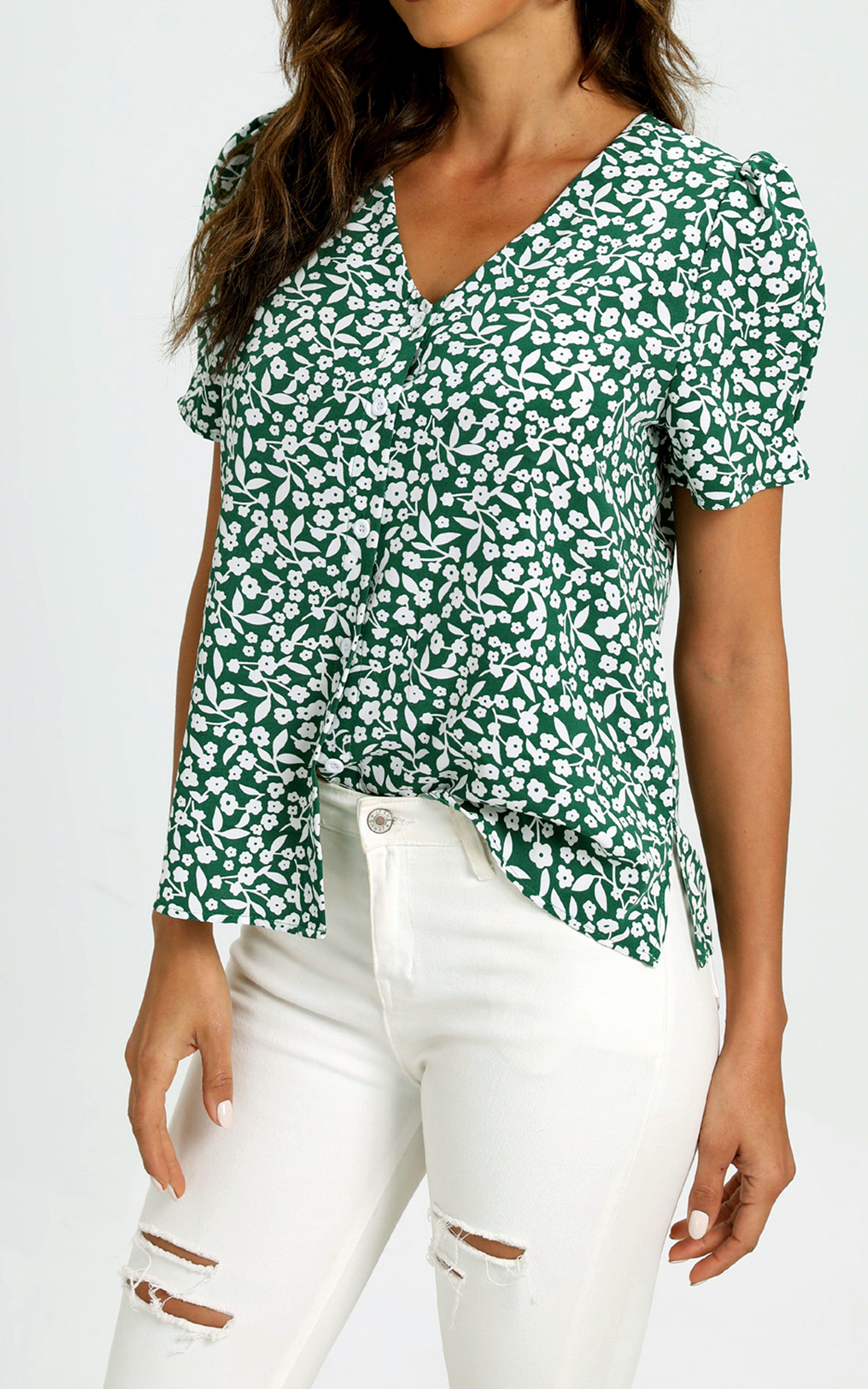 Women's green XL floral print blouse