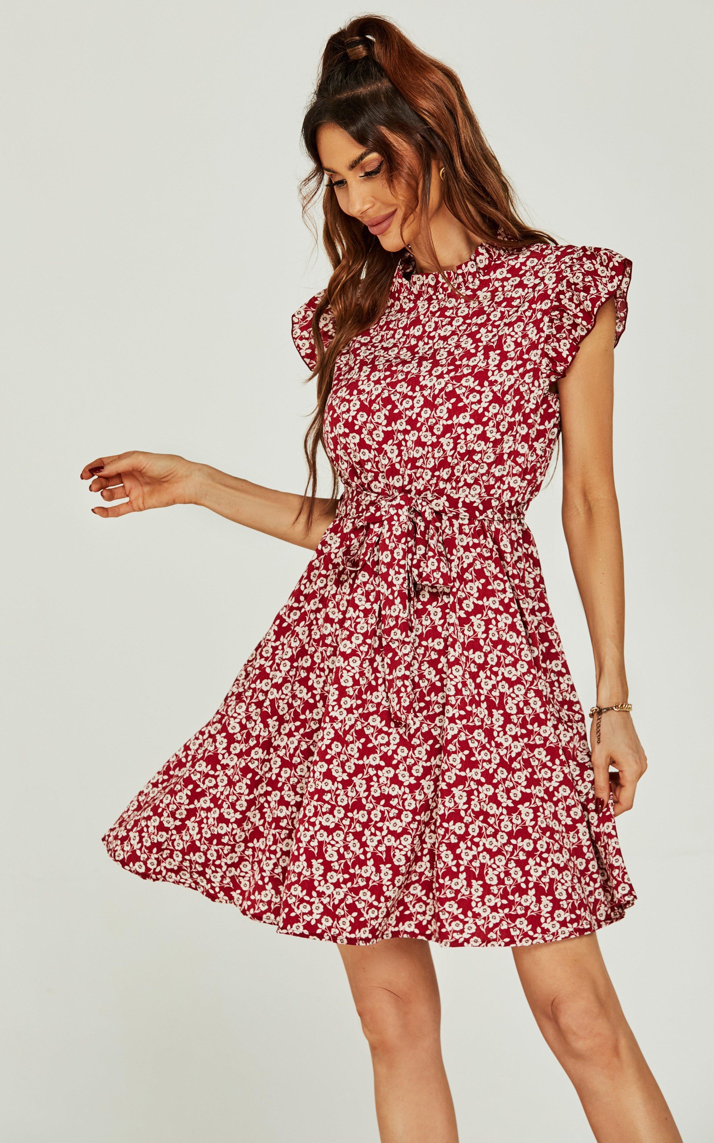 Marine red floral on sale print mini dress