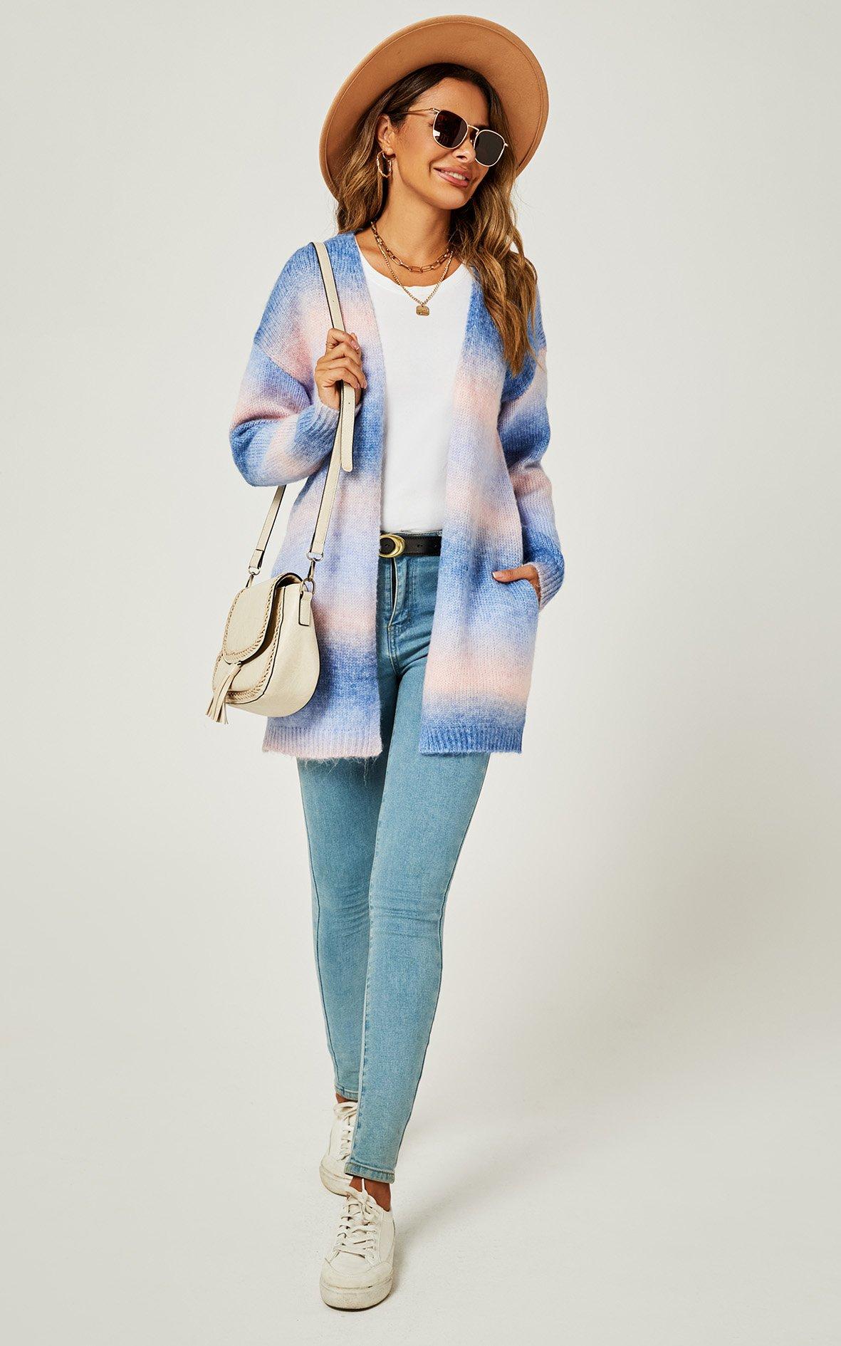 Jumpers & Cardigans | Blue & Pink Rainbow Midi Cardigan | FS Collection