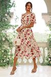 FS Collection Red Floral Print Angel Sleeve Midi Dress In White thumbnail 4