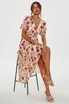 FS Collection Red Floral Print Angel Sleeve Midi Dress In White thumbnail 5