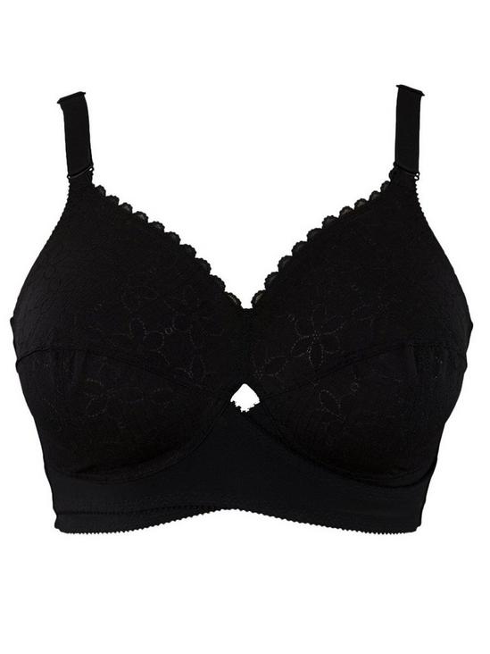 Ladies Womens Total Support Lace Non padded Non-Wired Full Cup Bra, Black