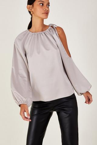 Lace Panel Tie Front Top