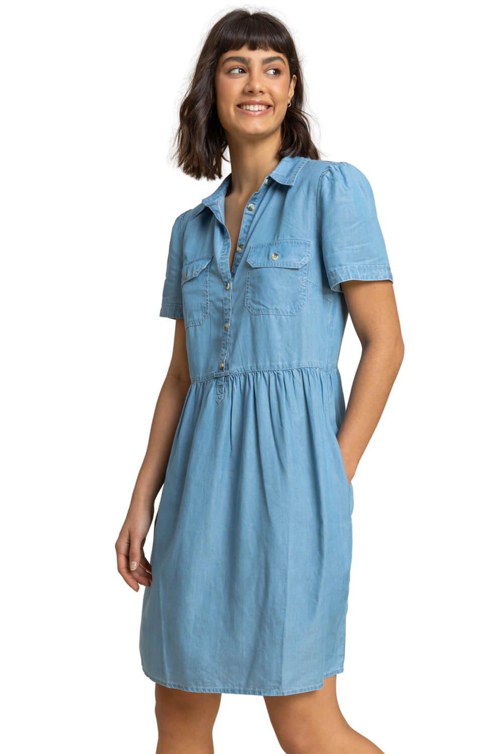 Dresses | Yoke Detail Dress | Oasis | Denim midi dress, Oasis dress, Midi  dress with sleeves