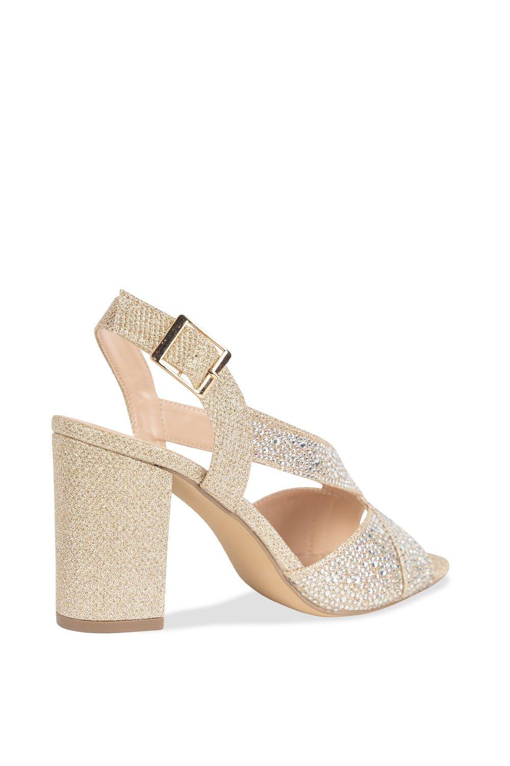 Glitter Metallic Block Heel Wide Width Sandals