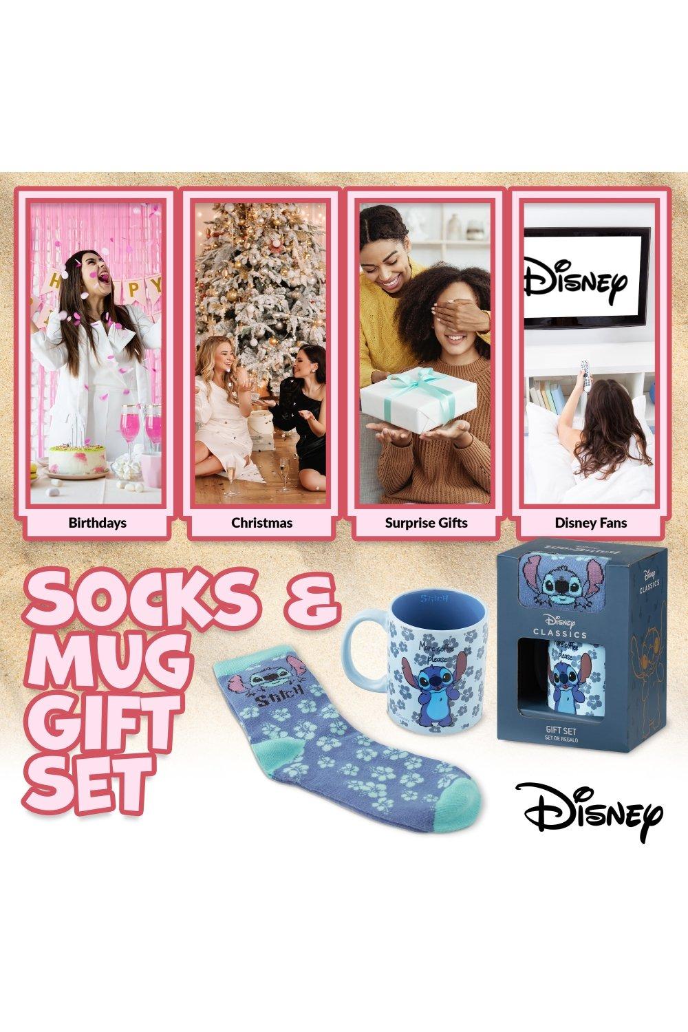 Disney Stitch Mug and Socks Set for Women and Teens, Size UK 3-6.5 Women  Socks and Mug Gift Set for Kids and Adults, (Blue Stitch)