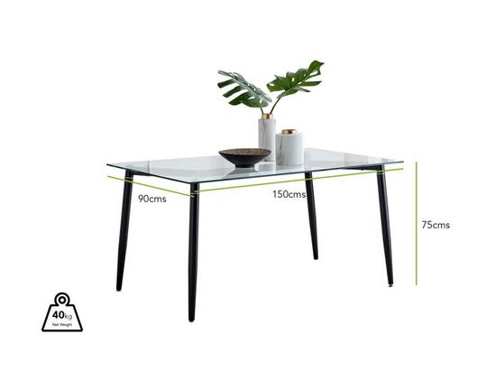 FurnitureboxUK Pisa 150cm 6-Seater Glass And Black Leg Rectangular Dining Table 6