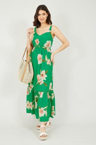 Green and White Oversized Floral Print Maxi Dress