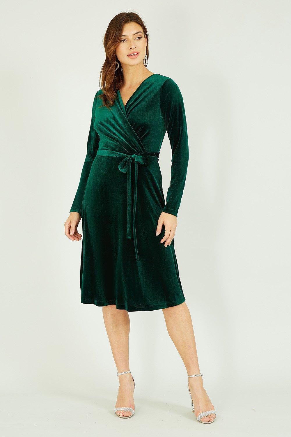 Wallis green hot sale velvet wrap dress