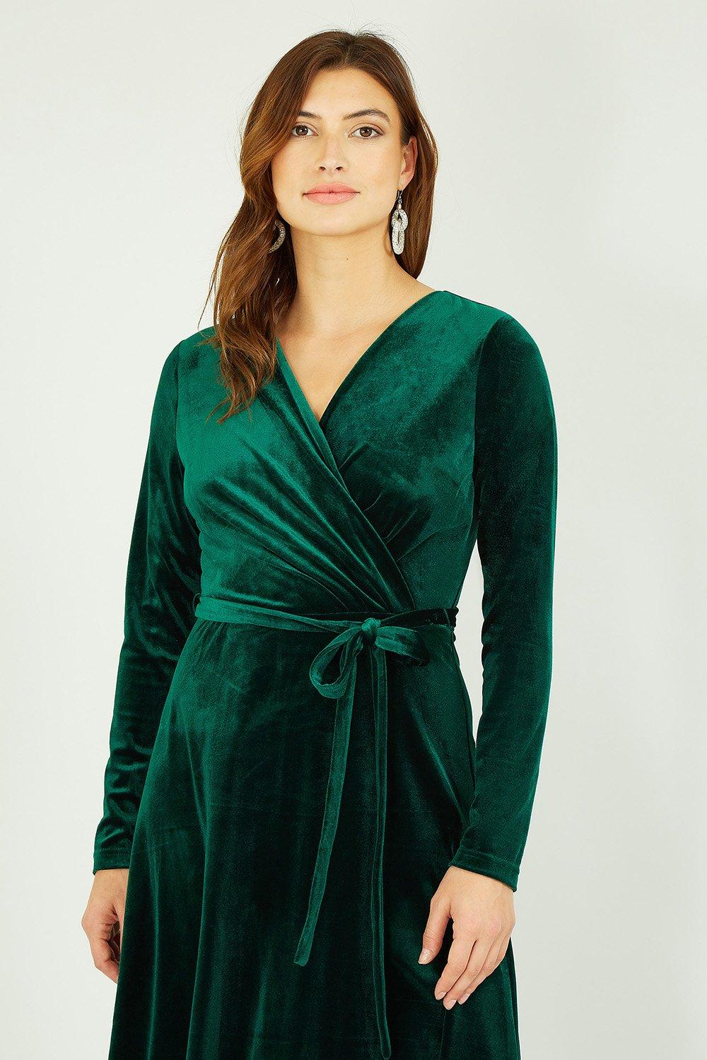 Green velour 2024 wrap dress