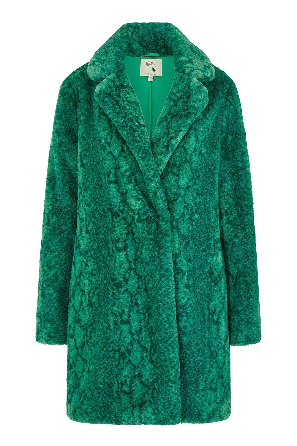 Jackets Coats Green Snakeskin Print Faux Fur Coat Yumi