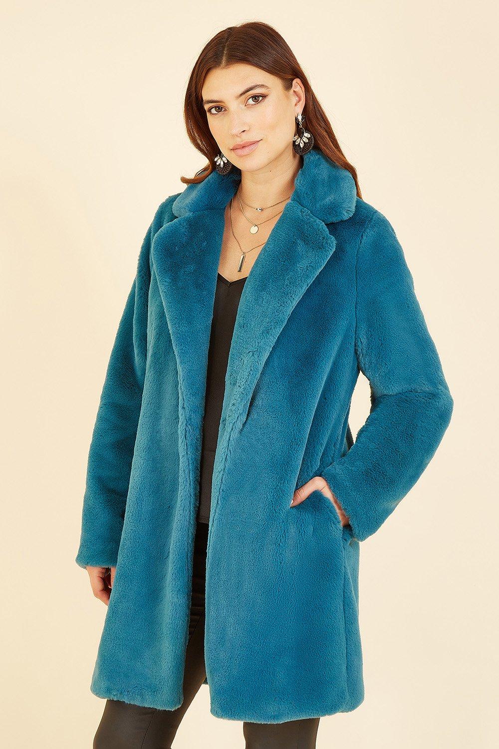 Jackets & Coats | Teal Faux Fur Coat | Yumi