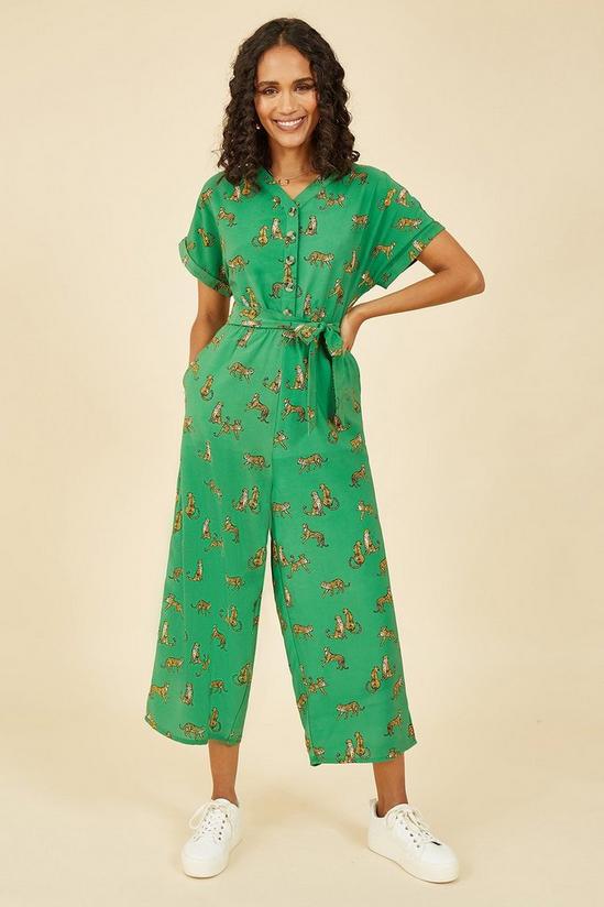 Yumi Green Recycled Cheetah Print Jumpsuit 1