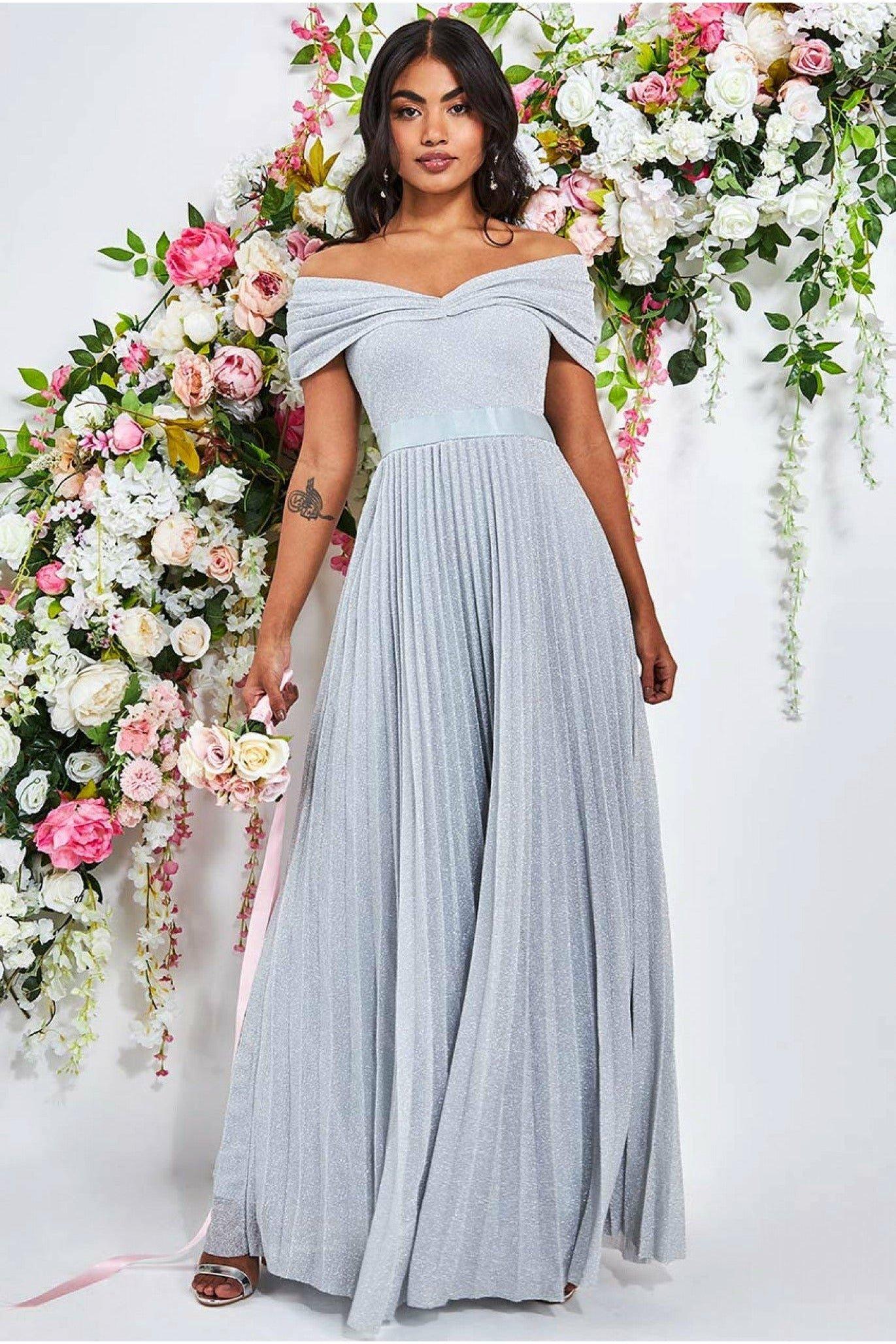 Bardot pleat 2024 maxi dress