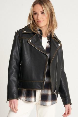 Women's Washed Clara Leather Biker Jacket - Barneys Originals