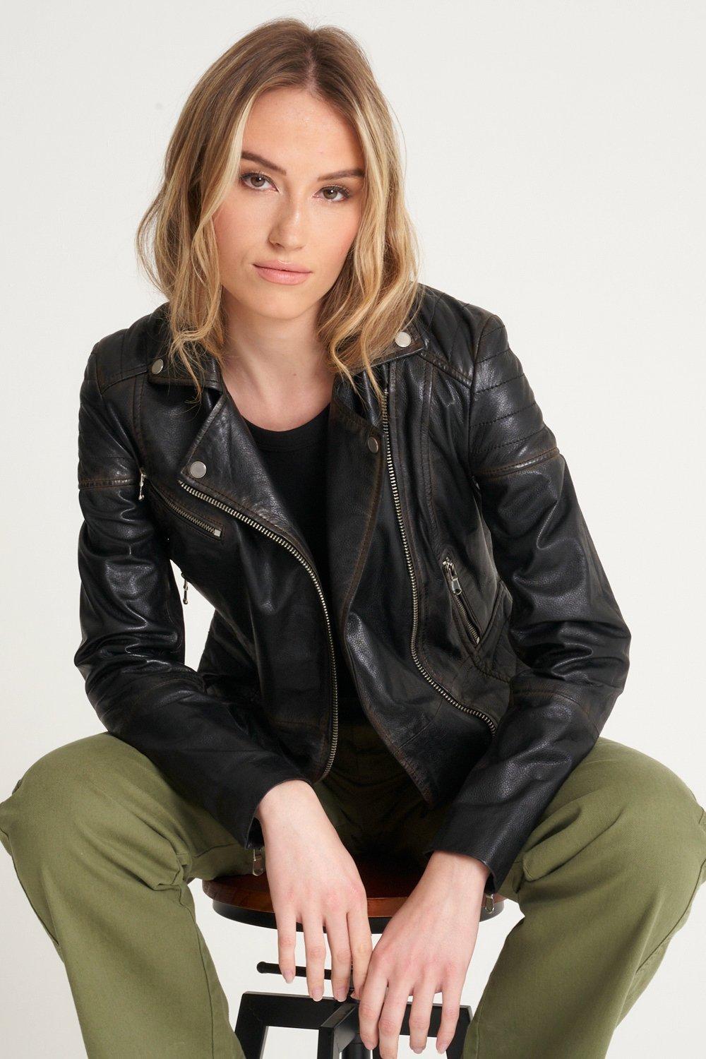 Jackets & Coats | Washed Leather Biker Jacket | Barneys Originals