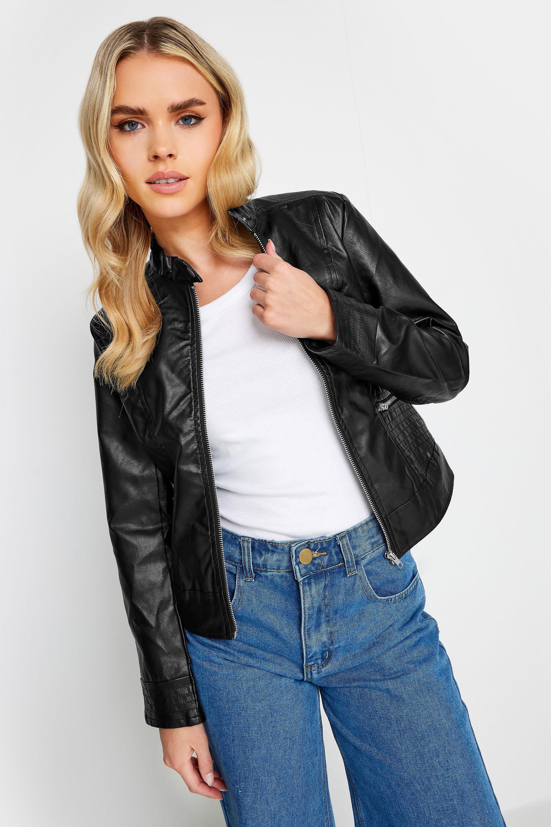 Oasis collarless faux 2025 leather jacket