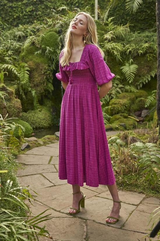ANOTHER SUNDAY Ruffle Cheesecloth Midi Dress With Tassel Detail In Pink 1