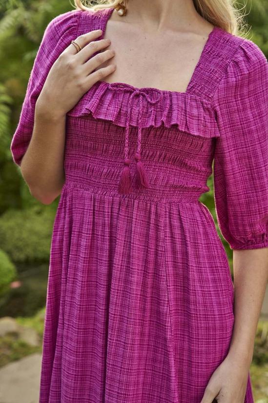 ANOTHER SUNDAY Ruffle Cheesecloth Midi Dress With Tassel Detail In Pink 2