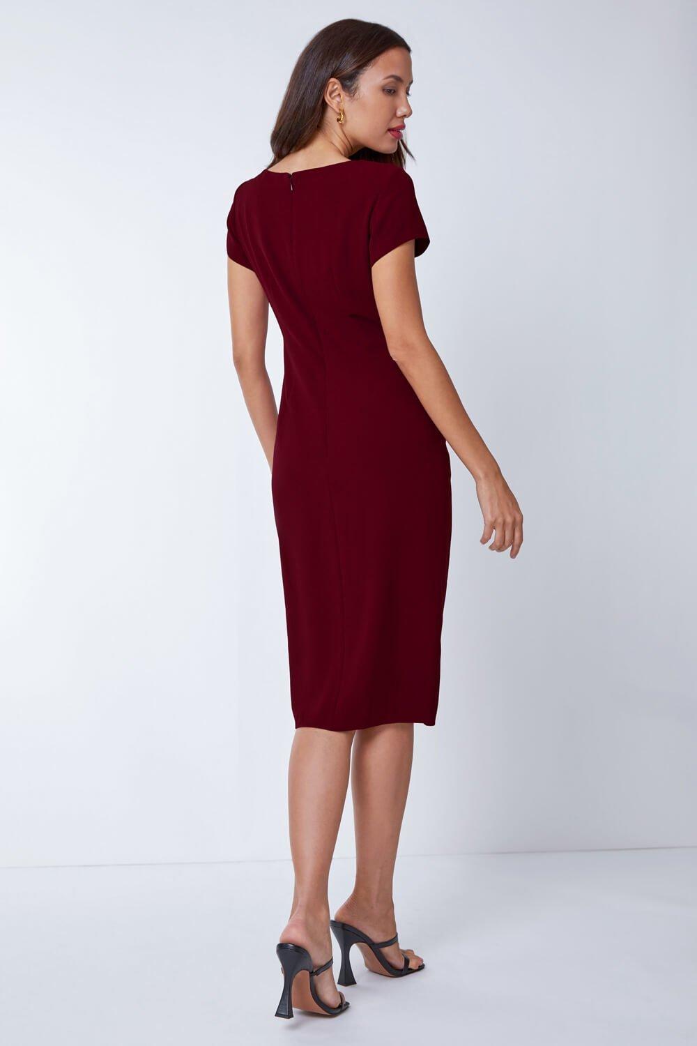 Embellished Twist Waist Midi Dress in Plum - Roman Originals UK