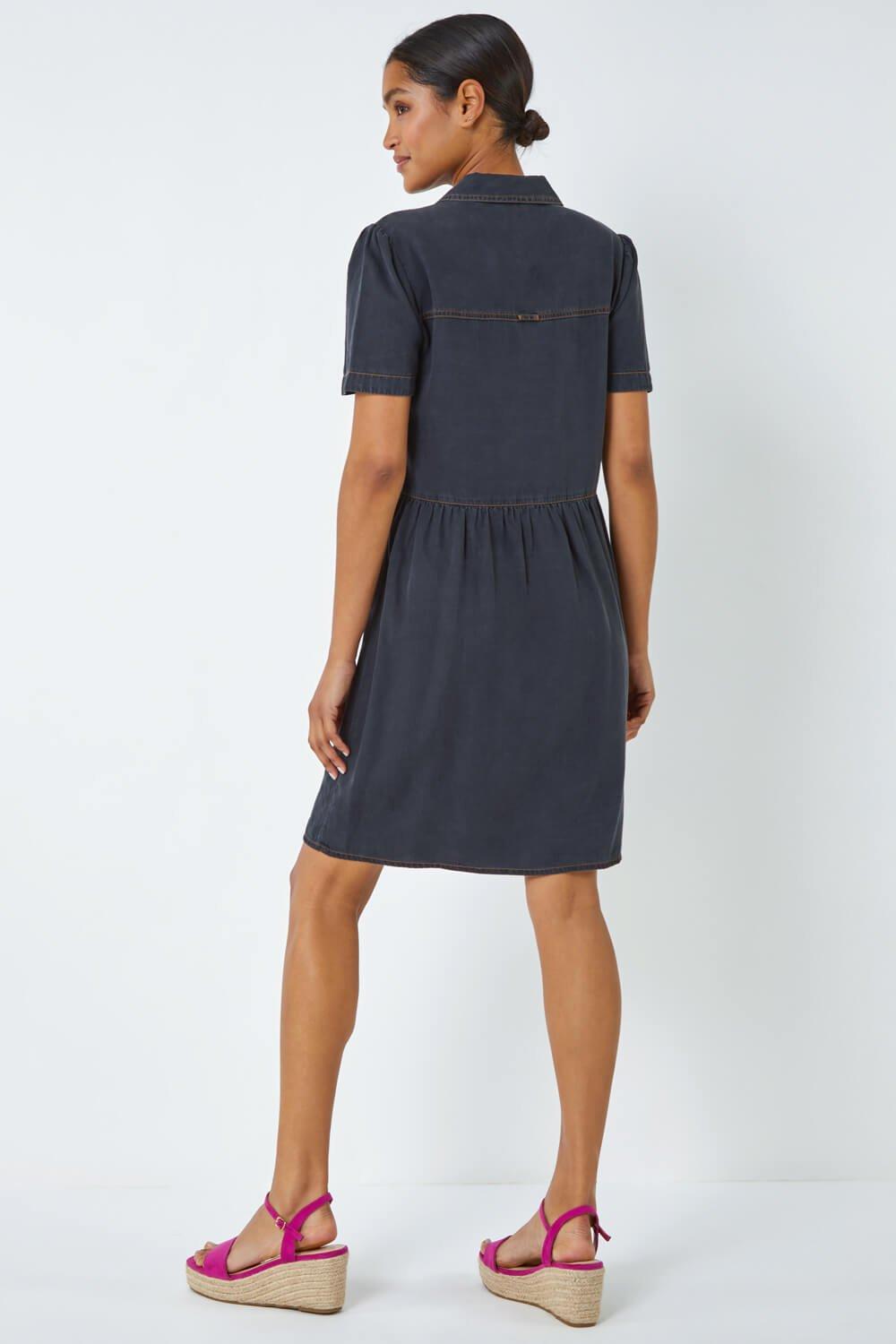 Oasis Denim Dress Womens Blue Shirt Puff Long Sleeve Elasticated Waist  Pockets | eBay