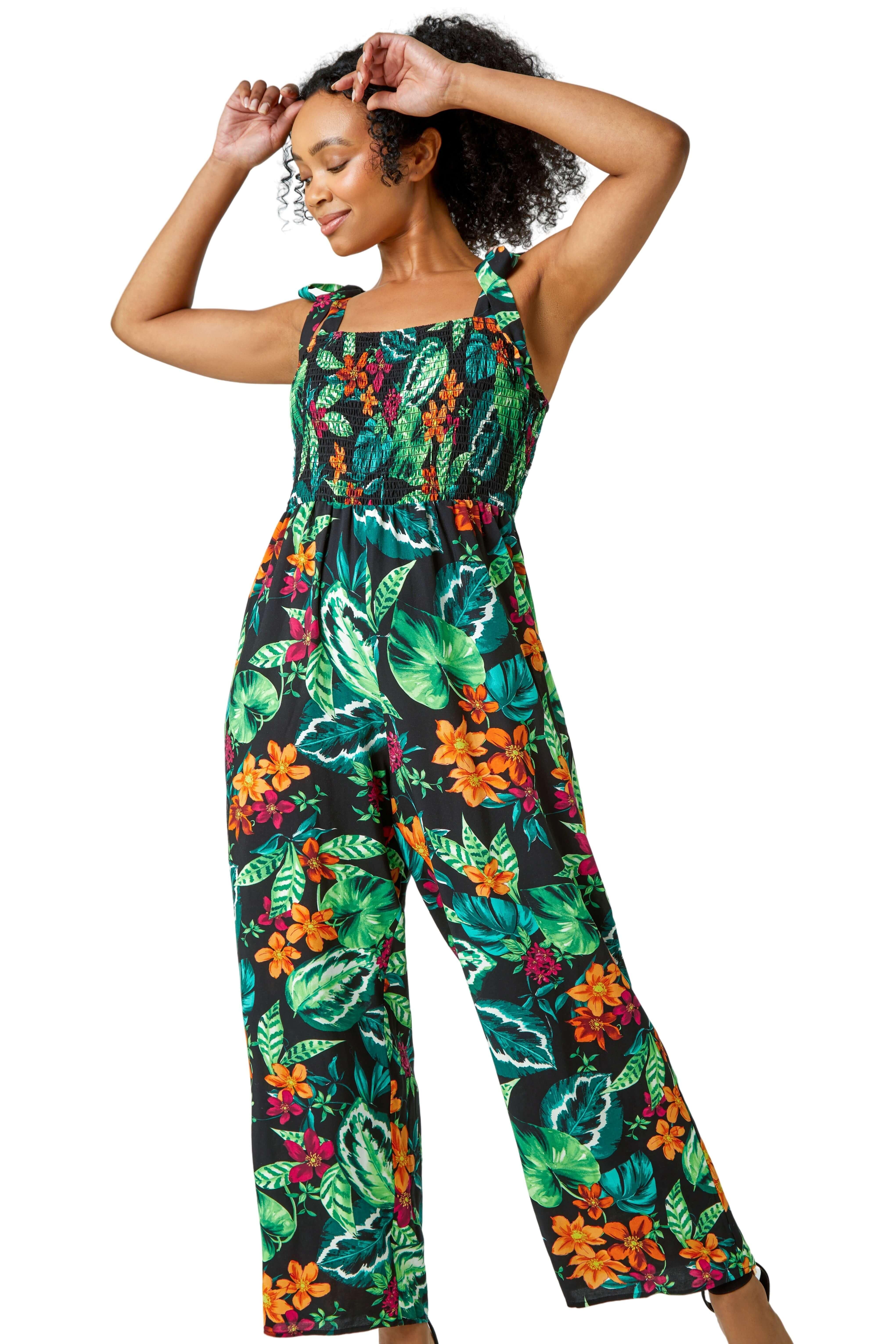 Jumpsuits | Green Floral Jumpsuit With Angel Sleeves | Yumi