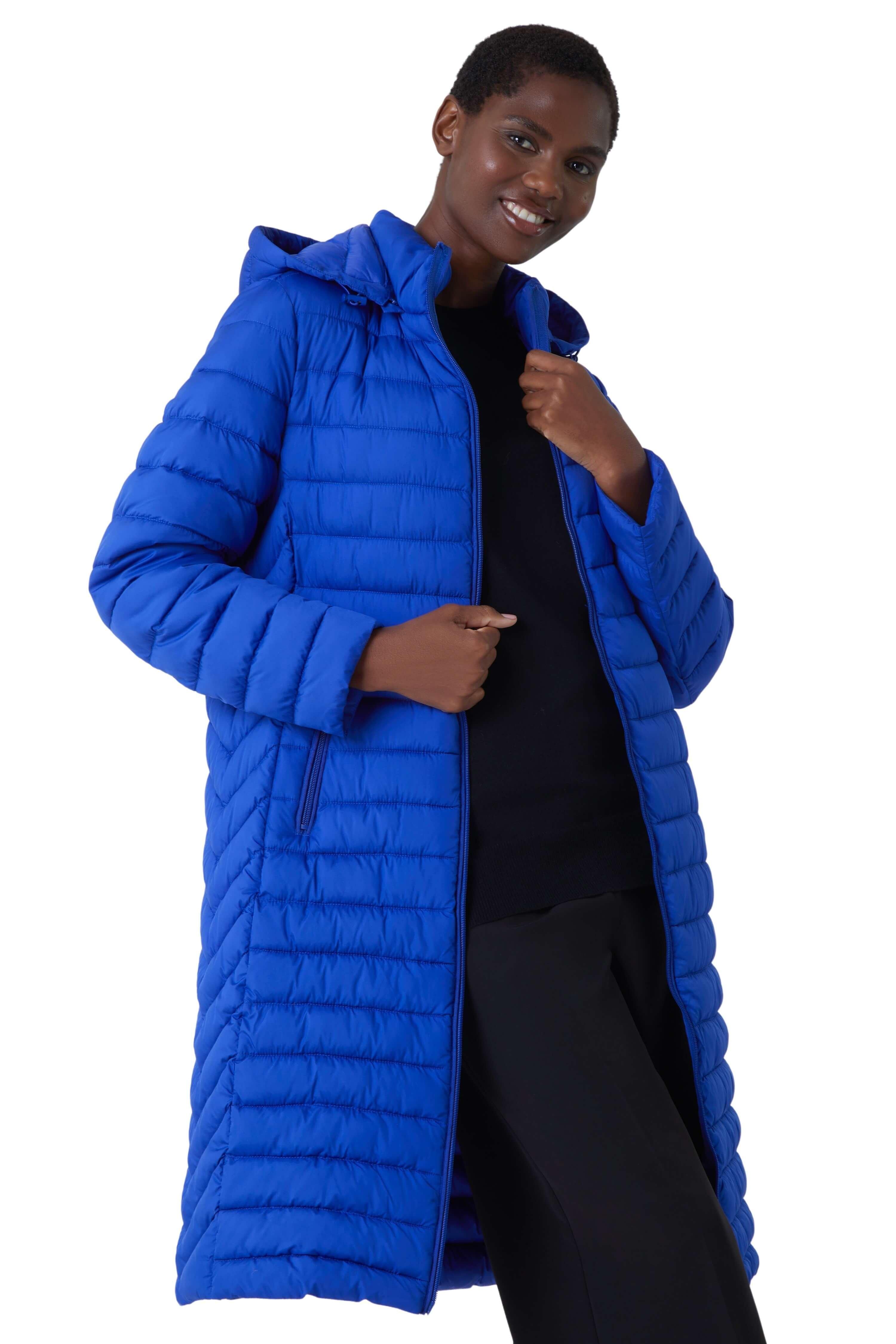 Long hooded padded on sale coat