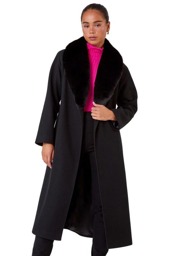 Roman Petite Faux Fur Collar Longline Coat 1