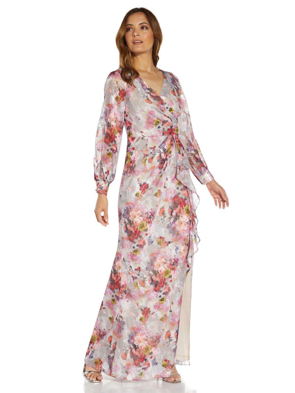 Dresses Floral Printed Chiffon Gown Adrianna Papell