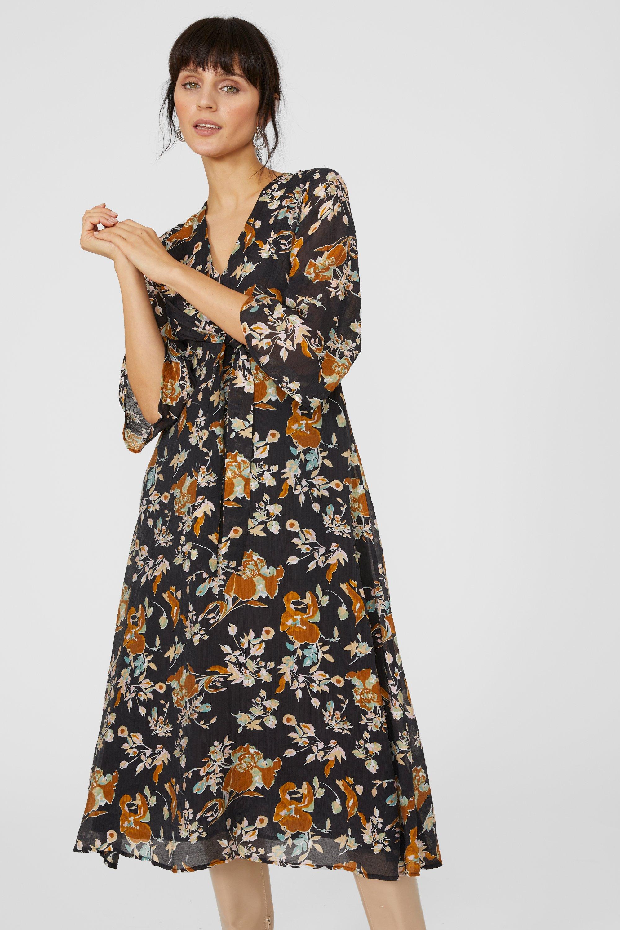 Floral tie best sale front midi dress